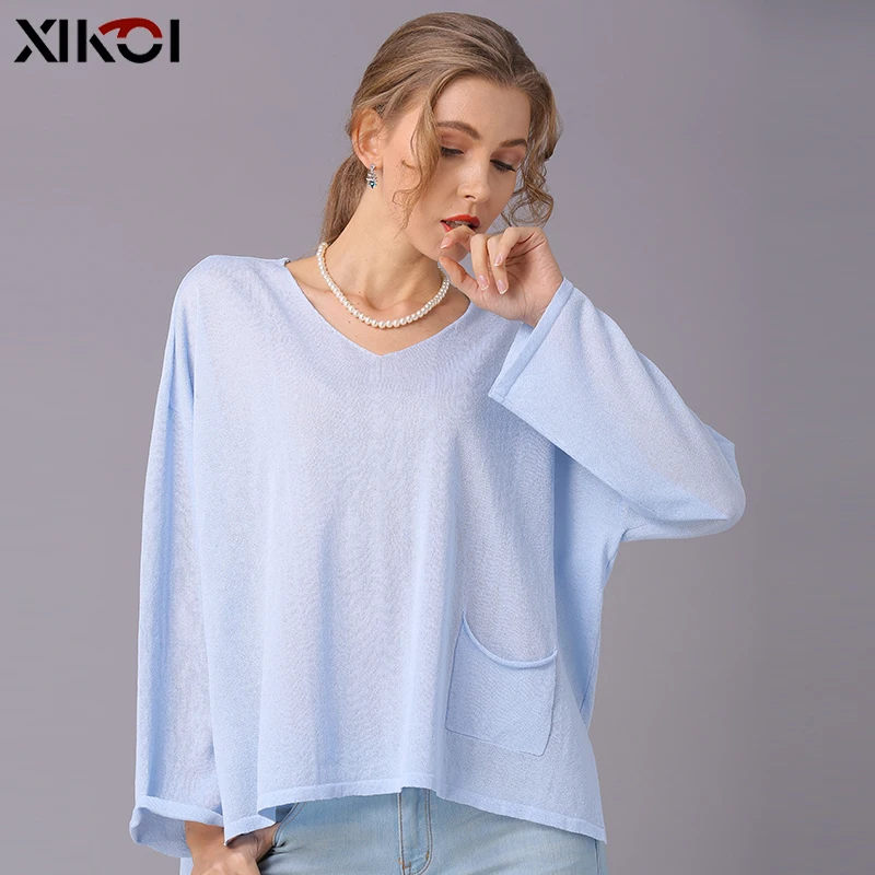 Свитер XIKOI женский оверсайз повседневный Однотонный пуловер с длинными рукавами