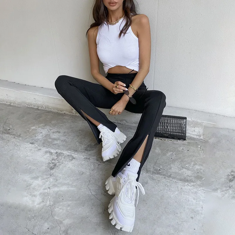 

ZOSOL Europe and the United States women's clothing 2020 autumn new solid color slim fashion pants leg zipper slit slim pants