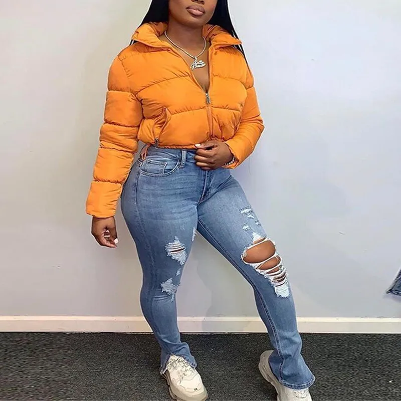 

Women's Winter Cropped Jacket Women Female Coat Woman 2021 Elegant Warm Clothes Black Orange Blue Green Apricot