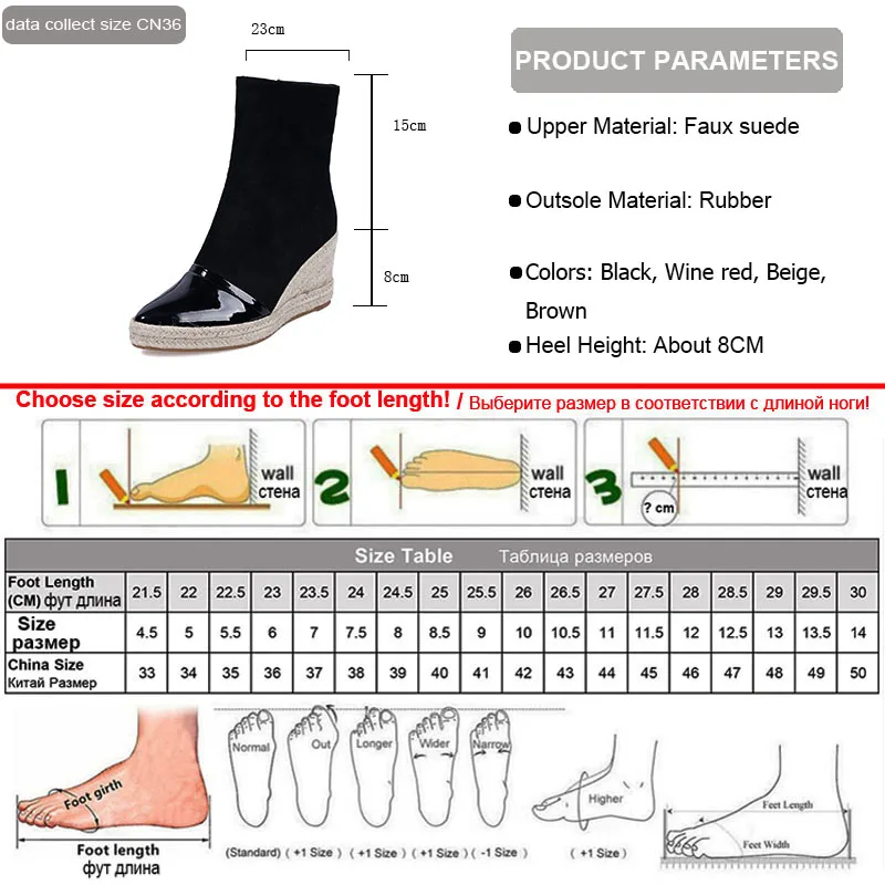 Черные женские замшевые ботинки Phoentin на танкетке с застежкой молнией 2019