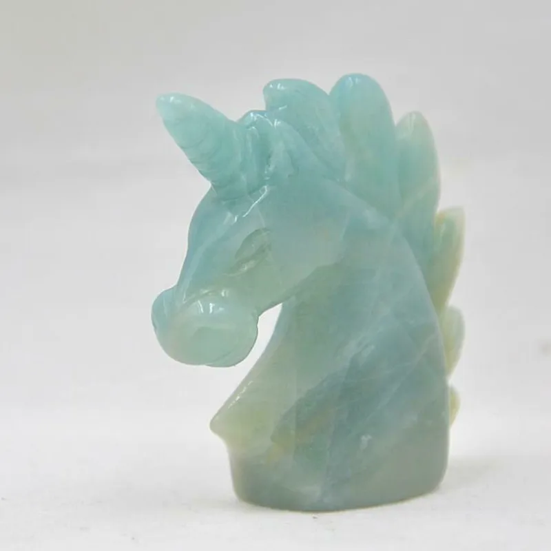 

2 ''натуральный тинахэ камень Единорог Хрустальная резьба голова лошади фигурка образец