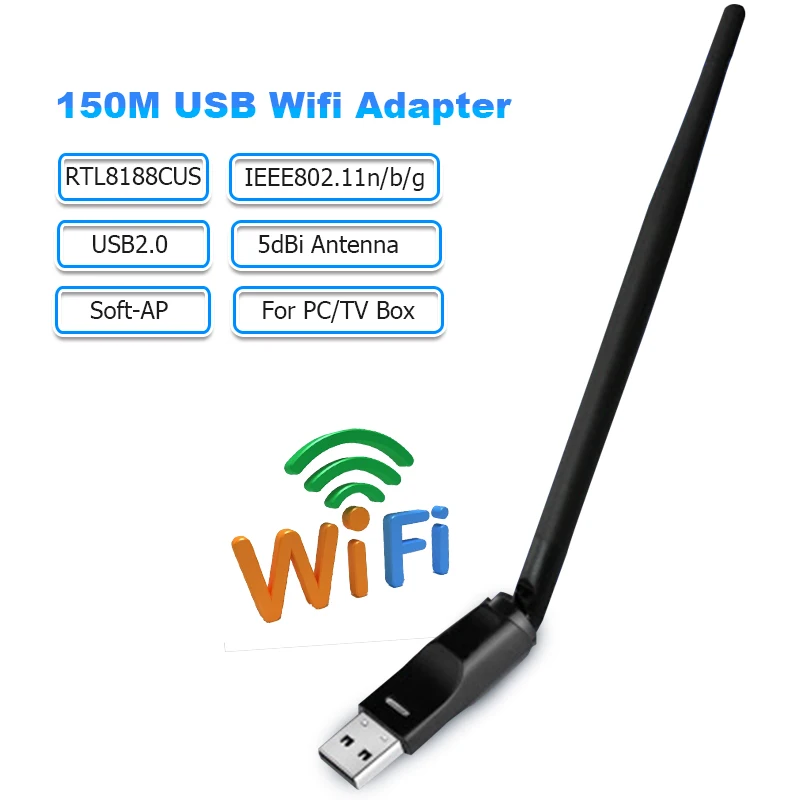 Беспроводная сетевая карта 150 Мбит/с USB Wifi адаптер RTL8188CUS антенна 5dBi приемник