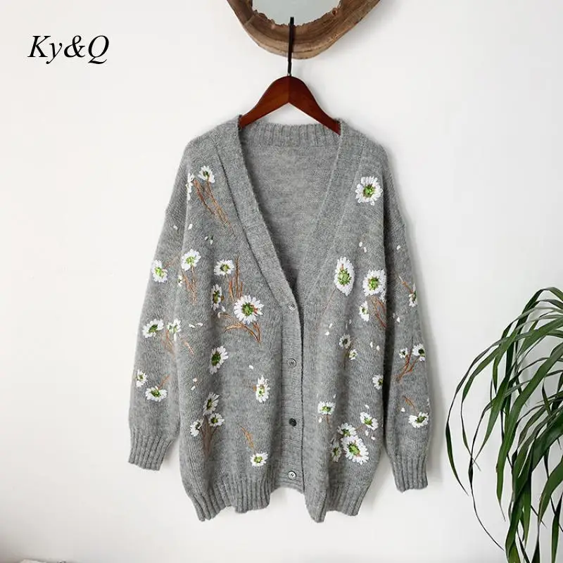 Женский мохеровый вязаный кардиган с вышивкой ромашки новый брендовый дизайн 2020