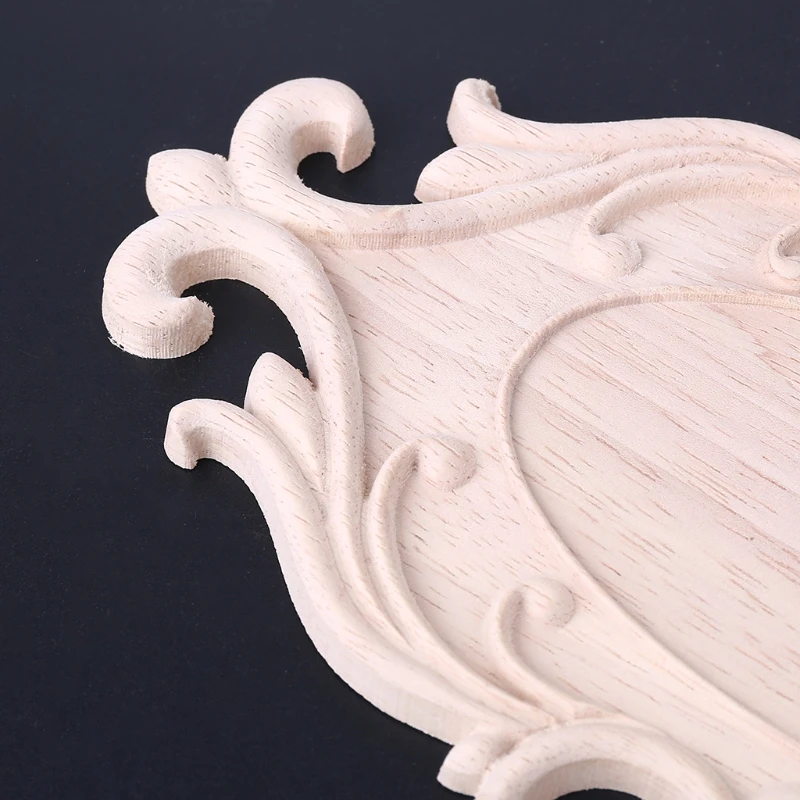

H051 2pcs Wood Carved Onlay Applique Oval European Carving Unpainted Frame Cabinet Furniture Wall Door Decoration
