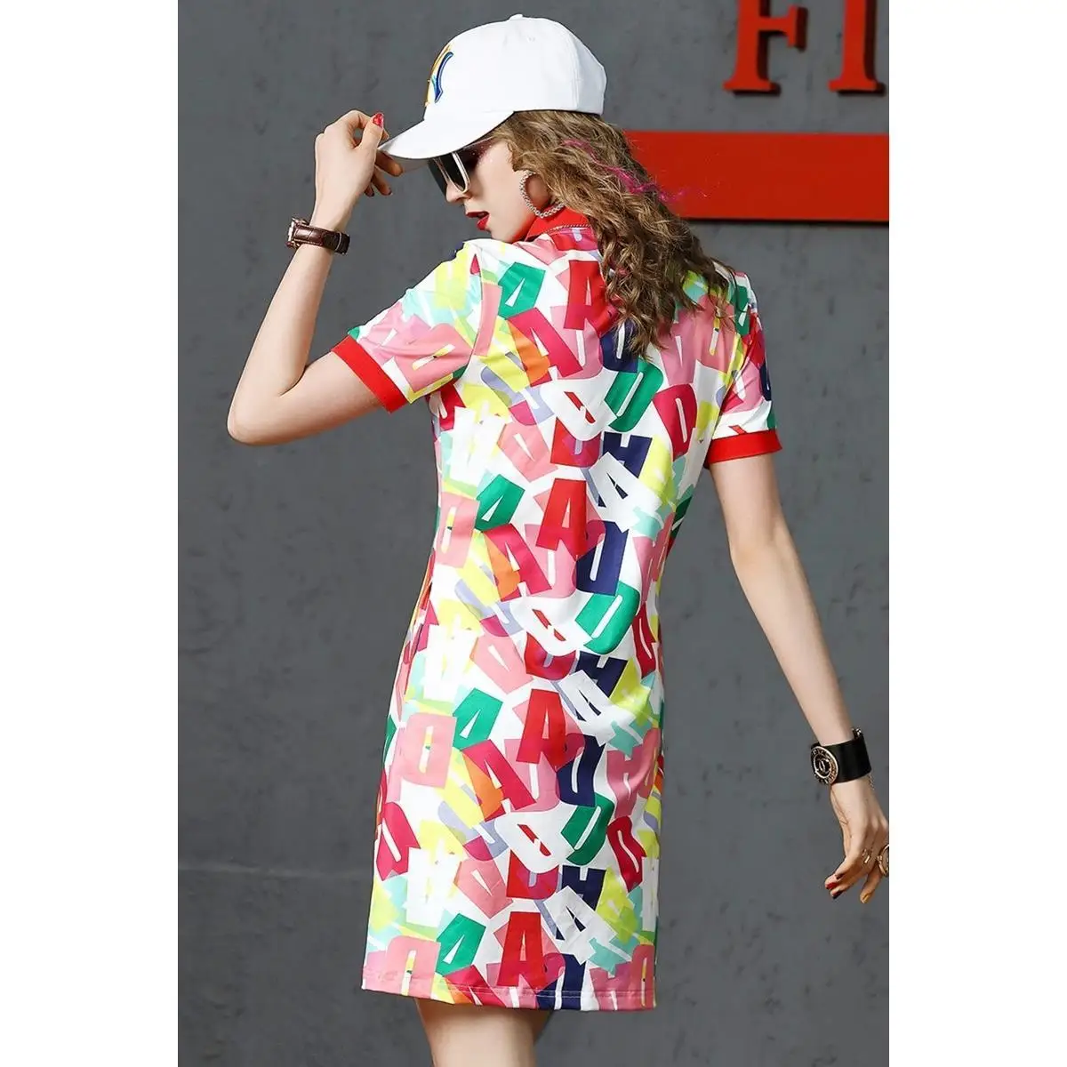 

Women's summer short sleeve dress women's new fashion printed casual Polo skirt looks thin in spring and Autumn