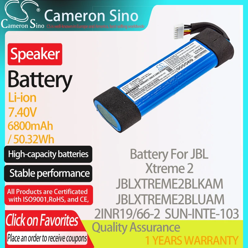 

Аккумулятор CameronSino для JBL Xtreme 2, JBLXTREME2BLKAM, JBLXTREME2BLUAM, подходит для JBL 2INR19/66-2 SUN-INTE-103, аккумулятор 6800 мА · ч