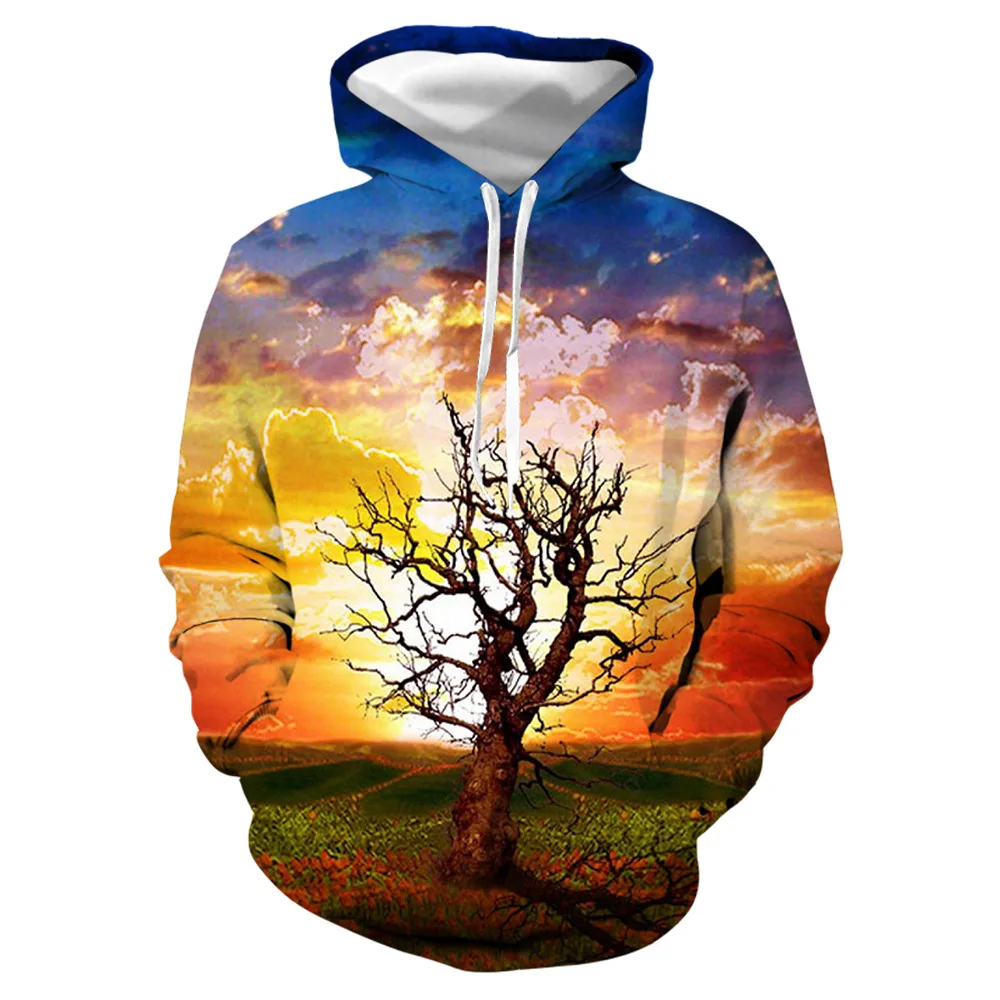 

Men's Hoodie Autumn Winter Fashion Hooded Sweatshirt 3D Printing Colours Trees Pocket Unisex Man Pullovers Mens Hoodies Jacket