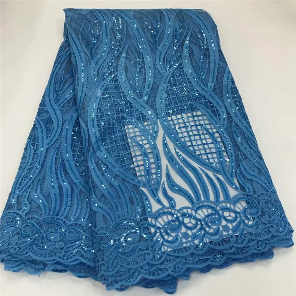 

2020 Latest African Nigerian Net Lace Fabric With Sequins Green Color High Quality French Mesh Lace Fabric For Wedding Sewing