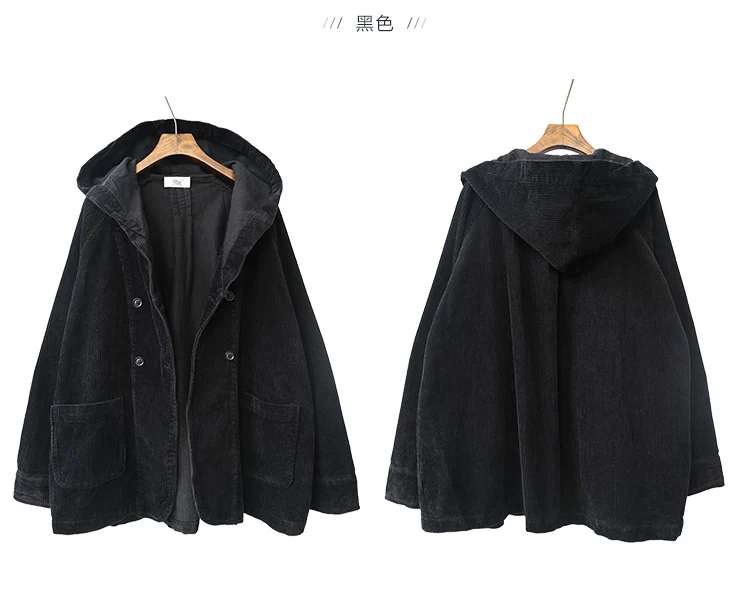 Spring Autumn Womens Loose Hooded Jacket Women Corduroy Jackets Short Coats Female Vintage Outerwear Women Cropped Jacket