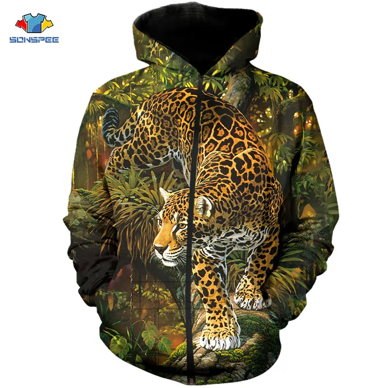 

Мужская толстовка с капюшоном и принтом тигра, леопарда, на молнии