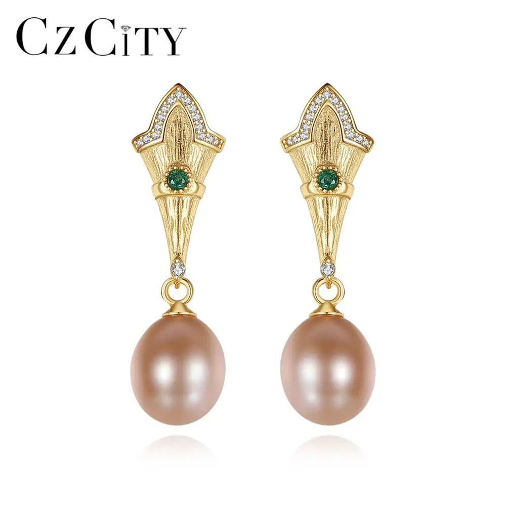 

CZCITY Classic Vintage Design Freshwater Pearl Earrings 925 Silver Women 4A Rice Pearl Fine Jewelry Gift Oorbellen FE0233