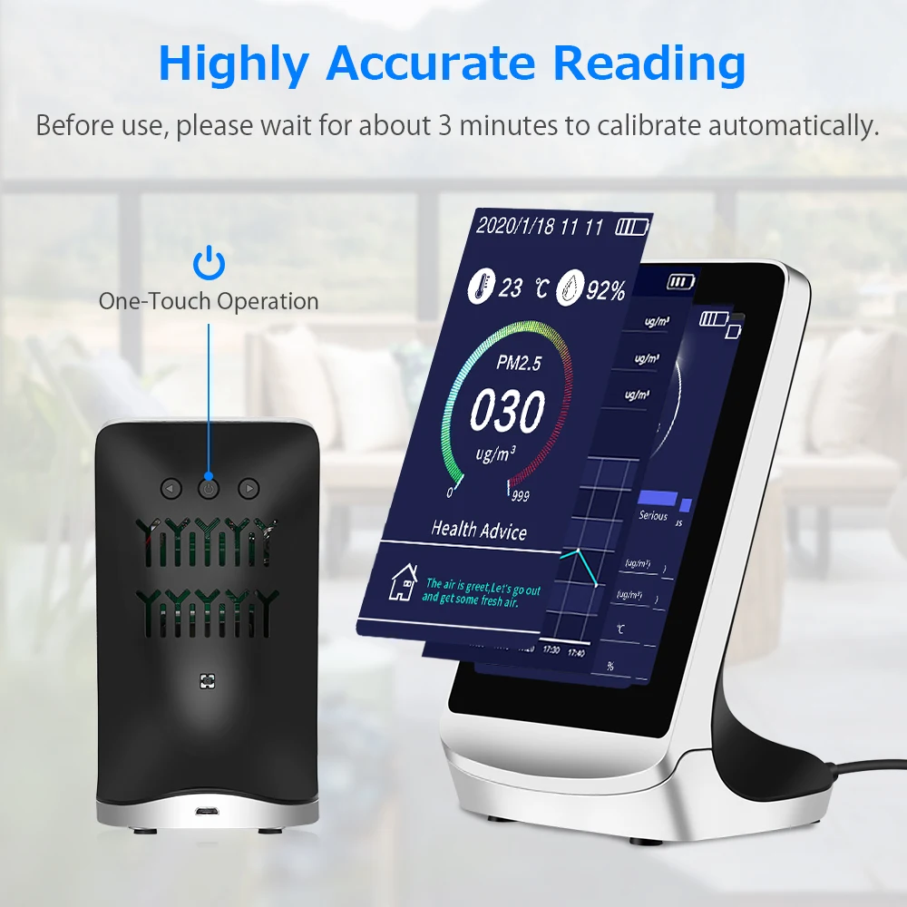 Монитор качества воздуха точный тестер для формальдегида (HCHO) TVOC PM2.5/PM1.0/PM10 AQI
