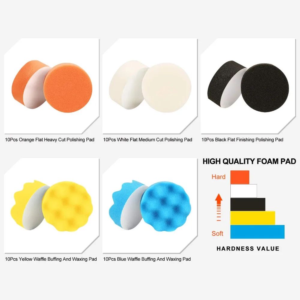 50pcs 3&quot/80mm Compound Drill Buffing Sponge Pads Polishing Pad Buffer Kit For Car Polisher Auto Boat | Инструменты