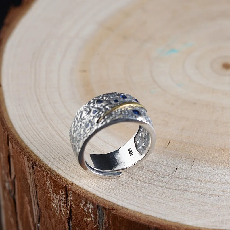 Женское и мужское кольцо из серебра 925 пробы с голубым цирконием | Украшения