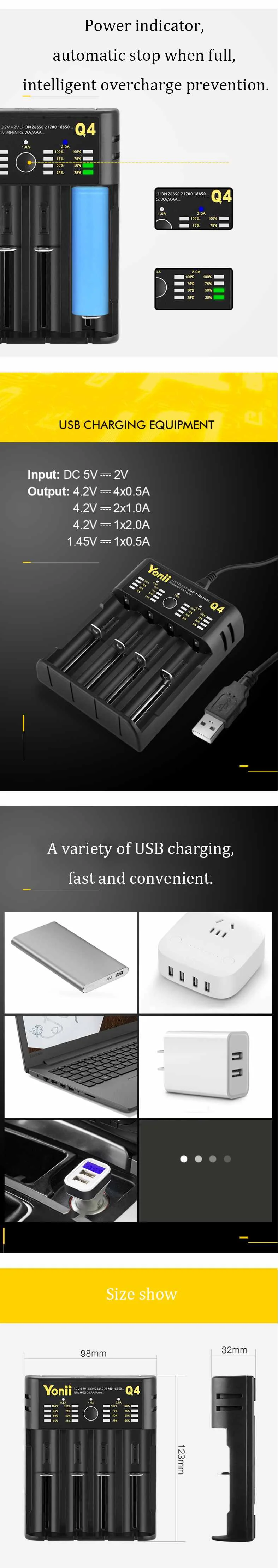 1/2/4 слот USB Перезаряжаемые литий Батарея Зарядное устройство ЖК-дисплей Многофункциональный интеллигентая(ый) Зарядное устройство для 18650/26650/21700/AAA Батарея