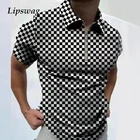 Мужская рубашка-поло, летняя повседневная клетчатая рубашка-поло с отложным воротником, на молнии, в стиле пэчворк, 2021