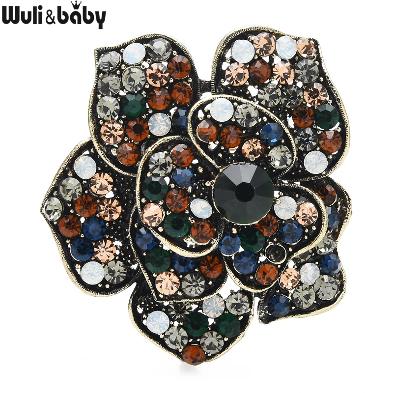 

Wuli&baby 5-Rhinestone Flower Brooches Women Classic Office Casual Brooch Pins Gifts