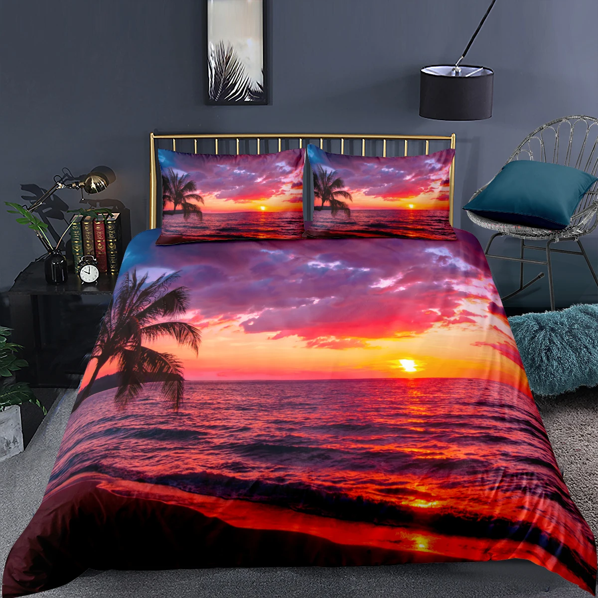 

Scenery Beach Sunset Bedding Set Fantasy Fashion 3D Print Comforter Luxury Queen King Single Duvet Cover Set Home Textile Modern
