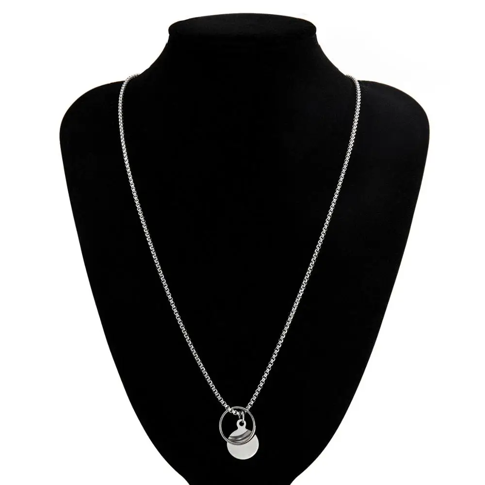

IngeSight.Z Stainless Steel Silver Color Long Necklace Simple Minimalist Round Circle Sequins Pendant Necklaces for Men Jewelry