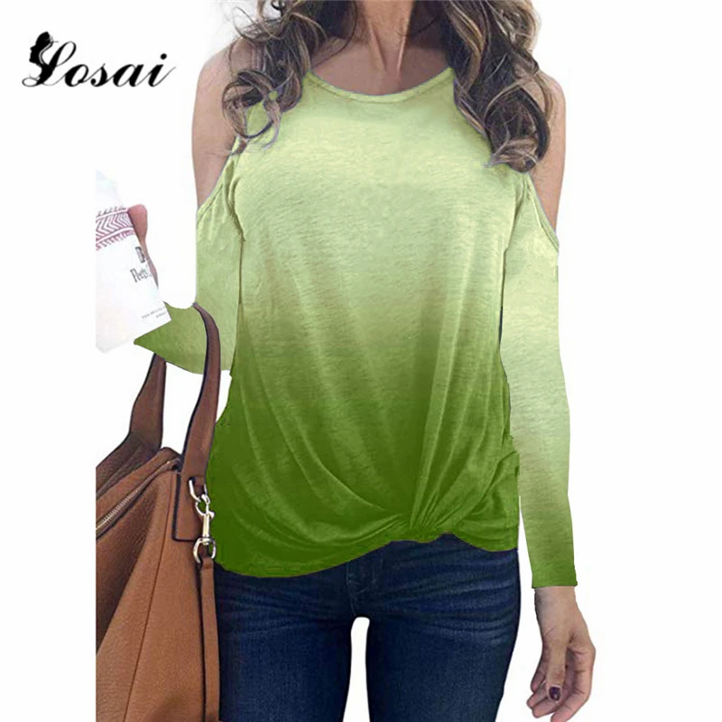 Женская Радужная футболка 2019 офисная рубашка с круглым вырезом и открытыми