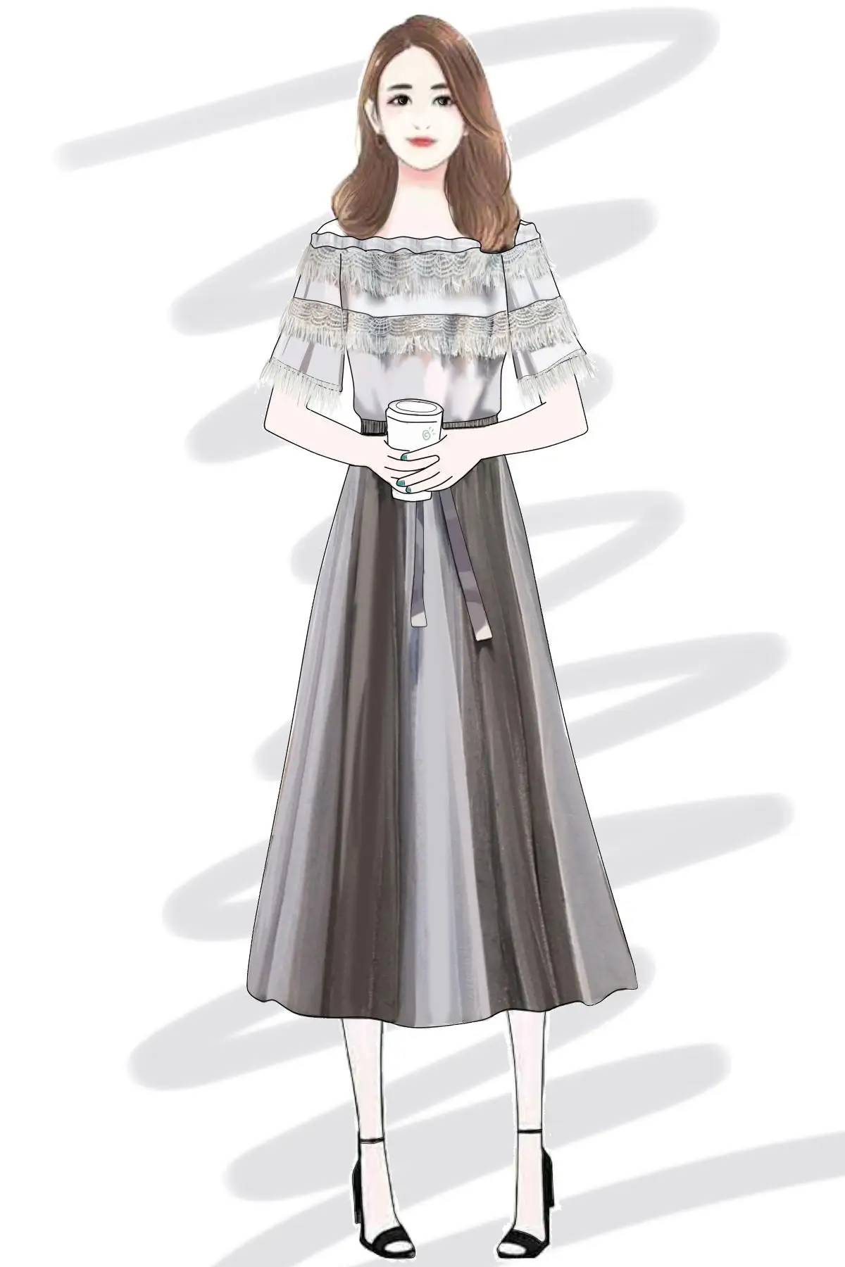 Фактическое летнее платье новый стиль жир мм ПЛЕЧО бахромой кружевная куртка +