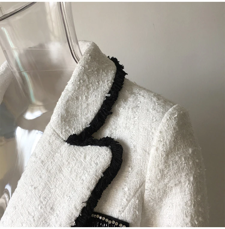 Plus Size XXXL Women High Street Long Jackets Runway Beading Double Breasted Solid Color White Slim Chic Blazers High Quality