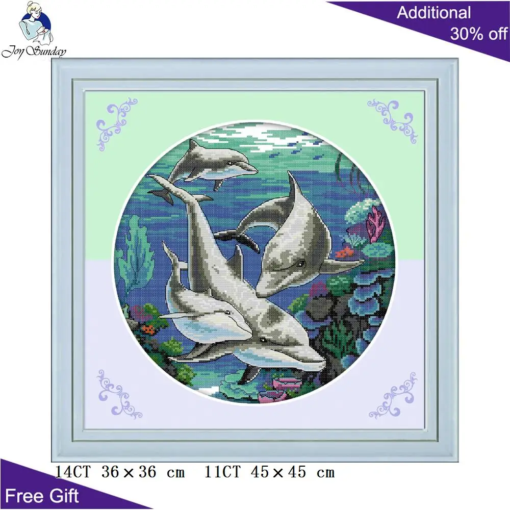 Joy Sunday дельфины море рукоделие D138 D582 домашний декор Классический Дельфин Солнце