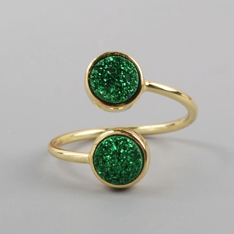 Natural Agates Double Stone Rings Multi-Colors Druzy Adjustable Ring Pink Black Drusy Women Friendship Gift Dropship | Украшения и