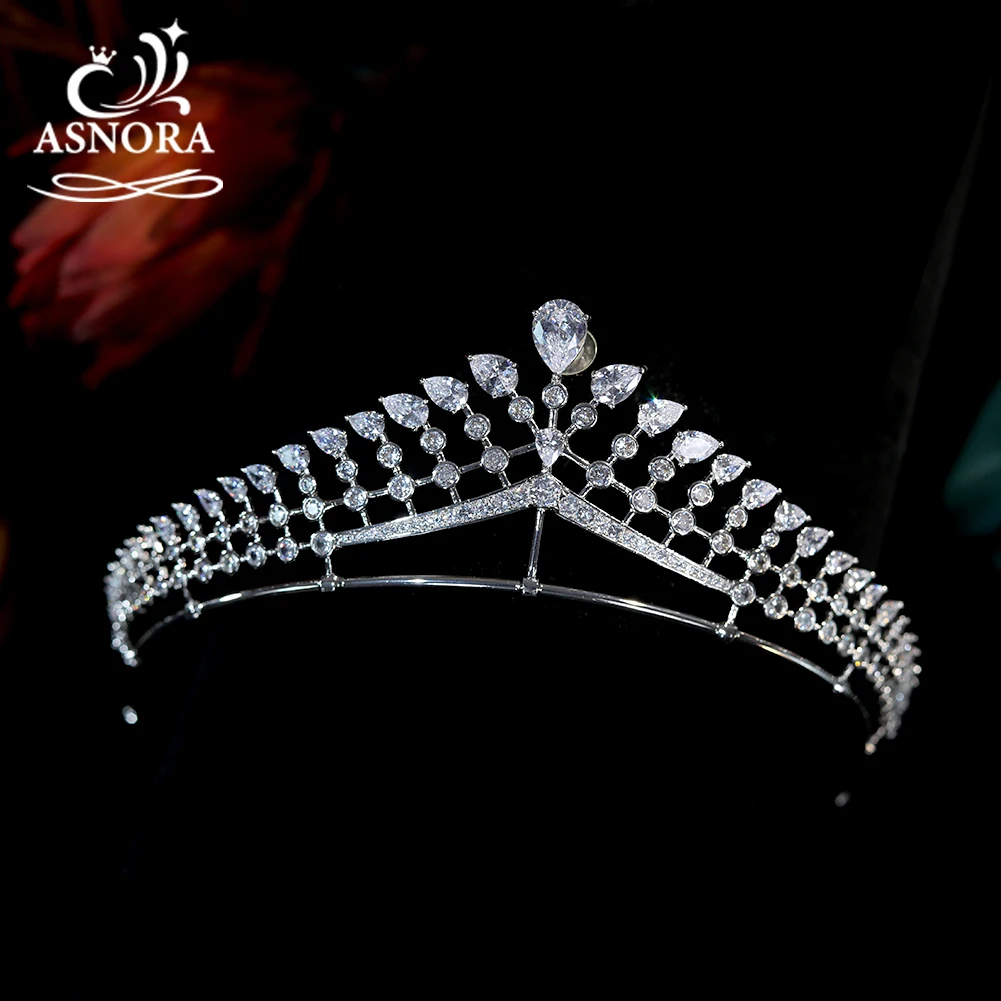 

ASNORA New Cubic Zirconia Crowns Vintage Style Water Droplets Shape Wedding Hair Accessories Fashion Bridal Tiaras Party Jewelry