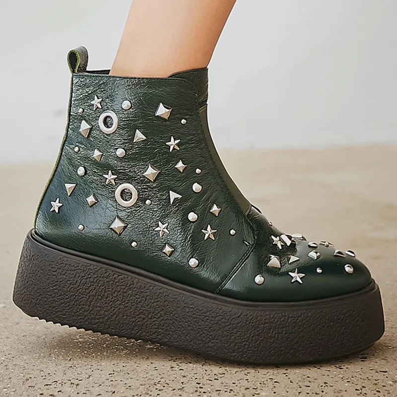 Buonoscarpe 2019 New Leather Martin Boots Retro Flat Autumn And Winter Ladies Bare Fashion Trend Roman Thick-soled | Обувь