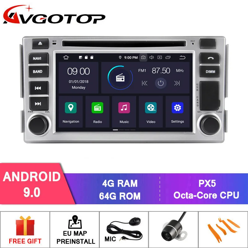 AVGOTOP Android 9,0 4 Гб+ 64 ГБ Автомобильный dvd-плеер для HYUNDAI SANTA FE 2007-2011/ELANTRA 2000-2006 ips HD экран навигация
