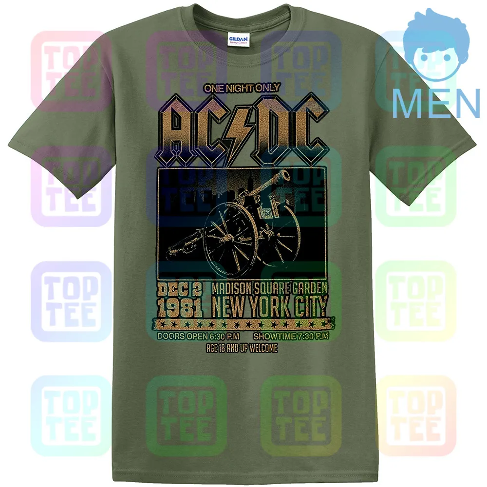MEN-ARMY GREEN Официальный AC/DC Футболка Мэдисон Сквер Гарденс для тех, кто о рок Тур 1981 - Цвет: MEN-ARMY GREEN