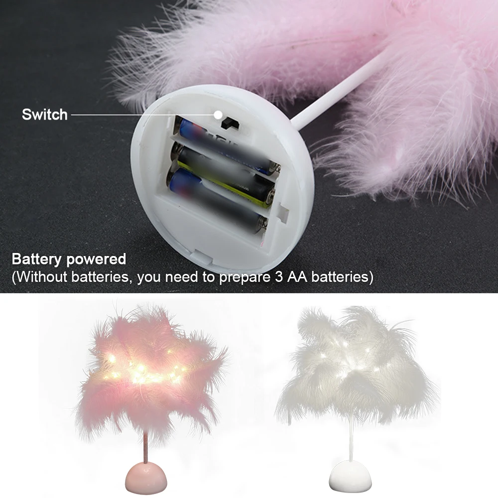 

Novelty Feather Table LampAA Battery Power DIY Creative Warm Light Tree Feather Lampshade Wedding Home Bedroom Decor