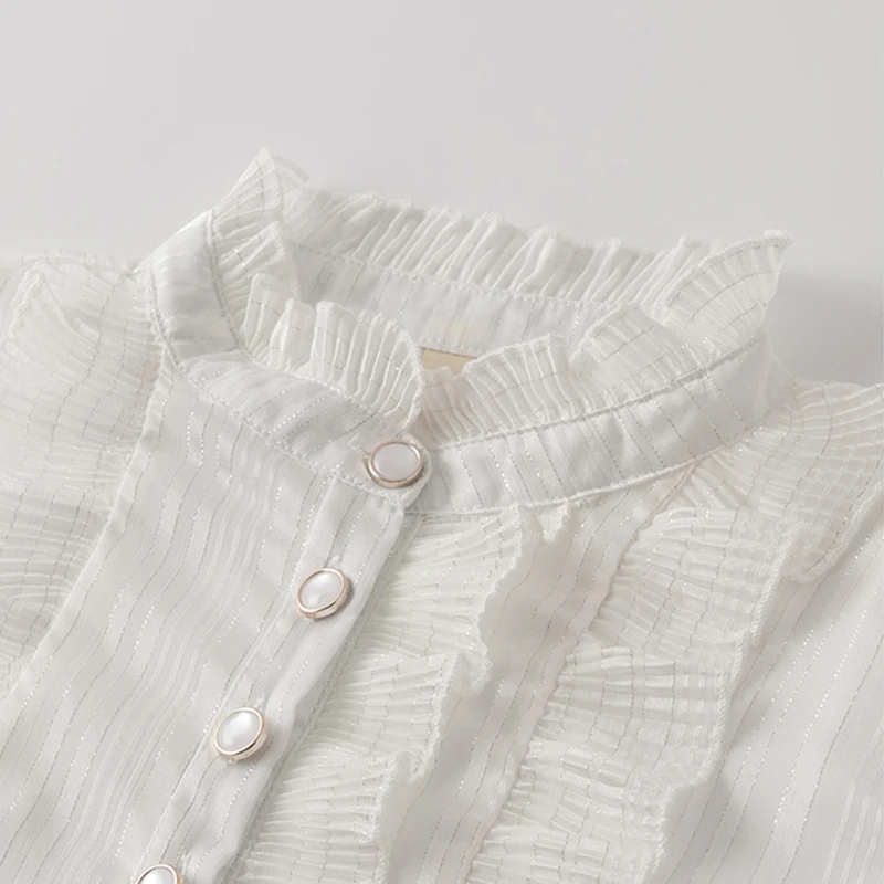 

Korean Style Ruffles Chiffon Blouse Women Vintage Long Sleeve Shirts Women Autumn Blouses and Tops blusas mujer vetement femme