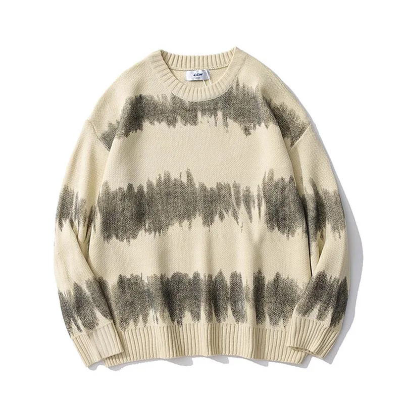 

KIOVNO Men Harakuju Oversized Knitted Pullover Sweater Tie Dye Loose Streetwear Sweatshirt For Male Tops
