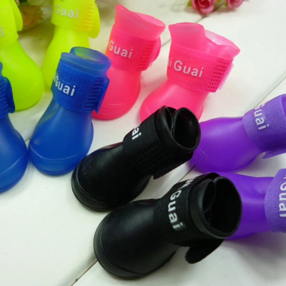 4 шт. Обувь для собак водонепроницаемая дождевая обувь питомцев щенков резиновые