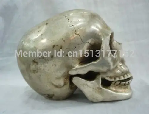 Китайская чудесная Серебряная голова Тибета с большим черепом DEATH'S HEAD NETSUKE