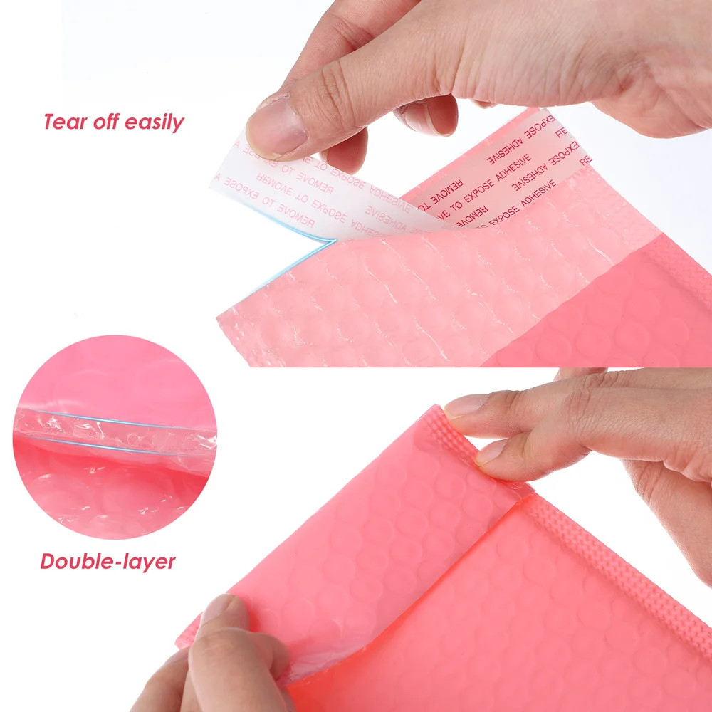 

NUOBESTY 50pcs Shockproof Waterproof Packing Envelope Padded Bubble Envelopes Wrapper Bag Mailers (Pink, 15x11cm)