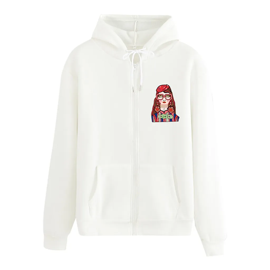 Fashion Women Printing Hoodie Top Sweatshirt Zipper Long Sleeve Blouse 2019 Autumn Winter Girls Oversize |