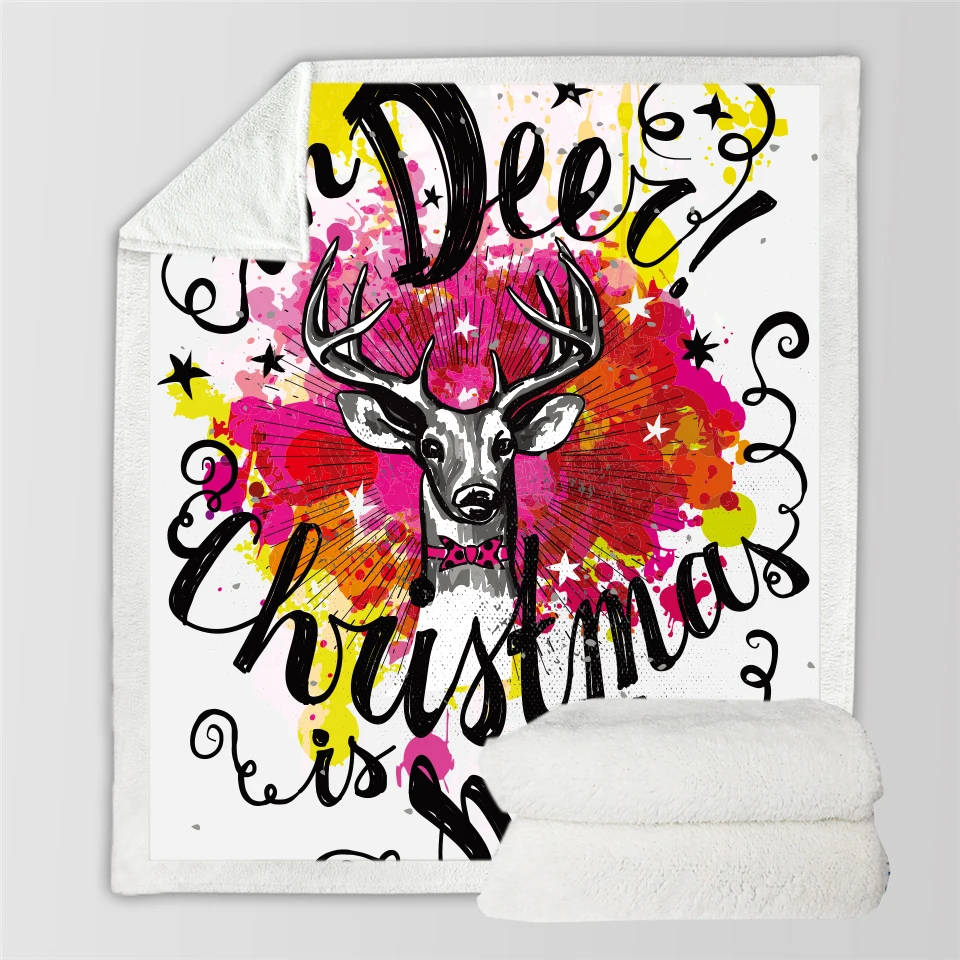 Праздничное рождественское одеяло с принтом мягкое удобное флисовое покрывало