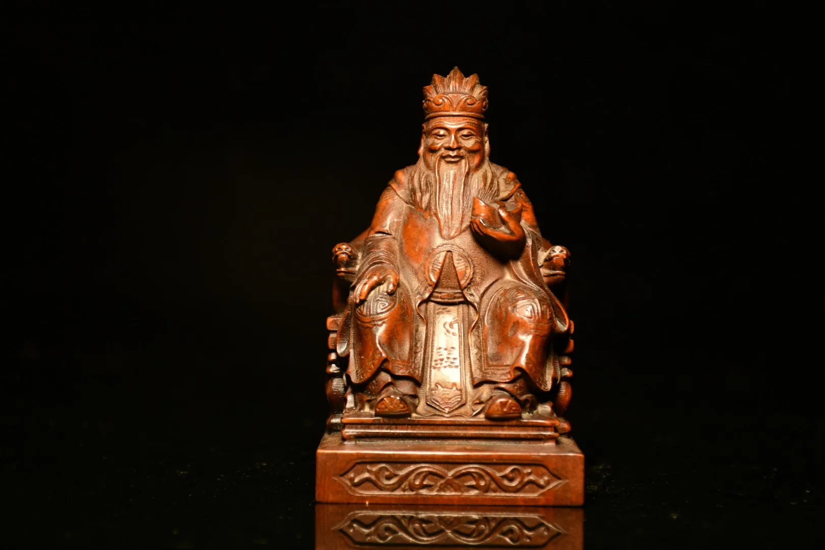 

5"China Lucky Old Boxwood Hand-carved God of Wealth Statue Lucky fortune Office Ornaments Town House Exorcism