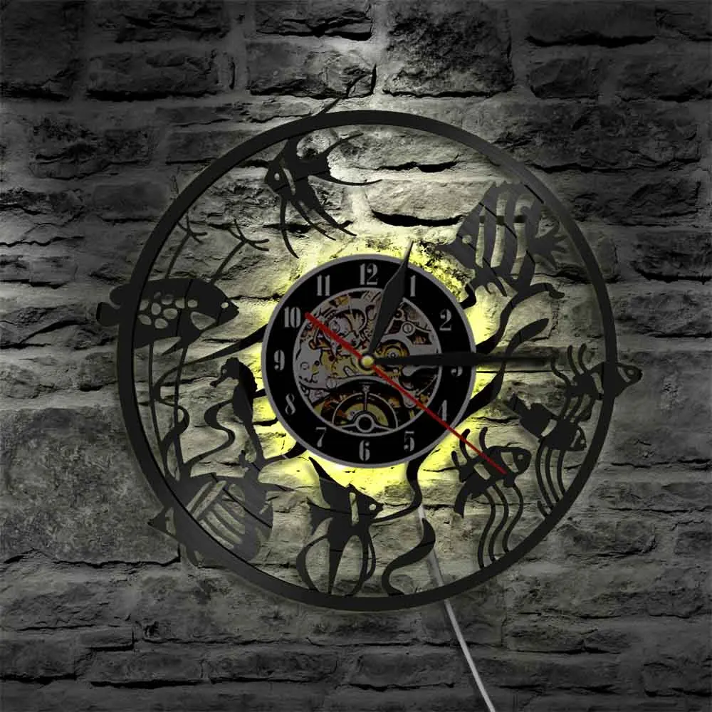 Золотые рыбки настенные художественные настенные часы Минимальный домашний Декор Современный Дизайн Виниловая пластинка настенные часы детский Декор для аквариума настенные часы