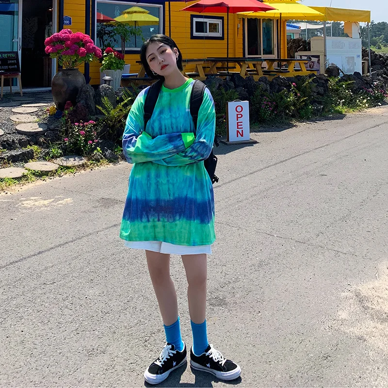 Женская футболка модная новая Корейская свободная в стиле хип-хоп с длинным