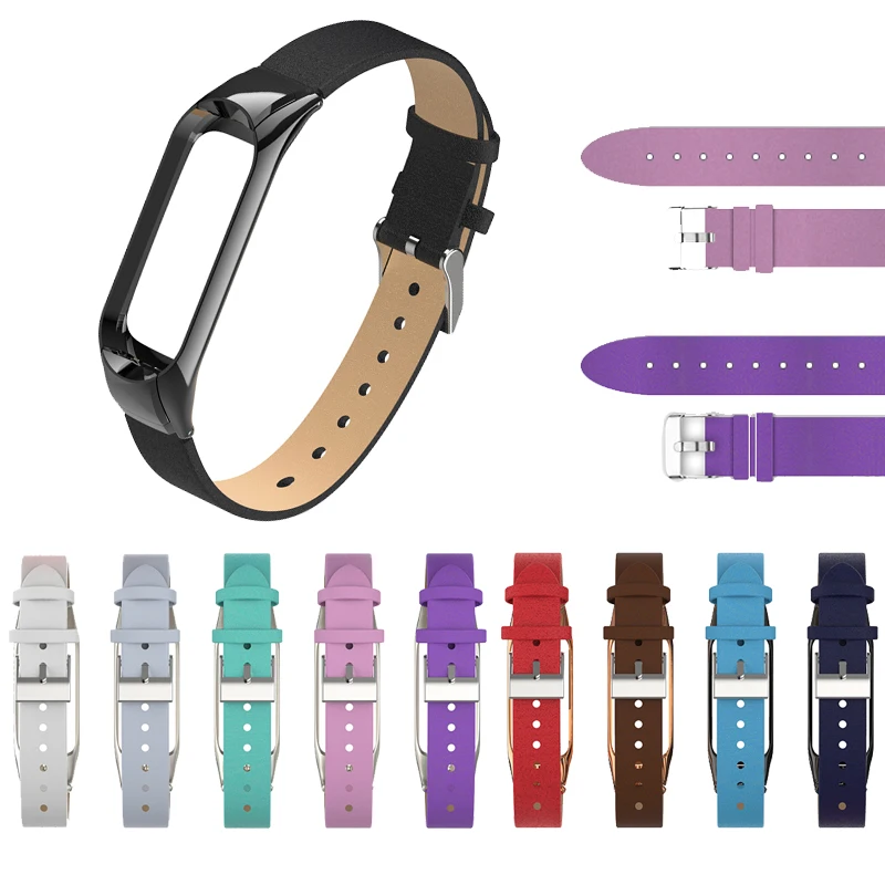 Цветной кожаный ремешок для Xiaomi Miband 4 3 наручных часов Mi Band аксессуары браслет