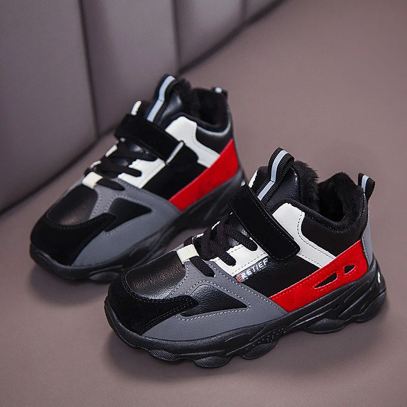 Зимняя детская повседневная обувь теплые кроссовки с бархатной подкладкой