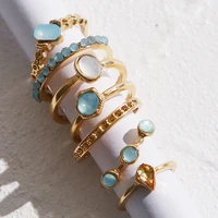 2021cute woman rings korean fashion gothic accessories cold wind inlaid rhinestone 7 piece water drop gold jewelry anillos mujer