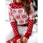 Популярный Рождественский женский свитер с рождественским принтом Санта-Клауса, Рождественский вязаный пуловер с длинным рукавом и круглым вырезом, свитер, топ, джемпер, трикотажная одежда