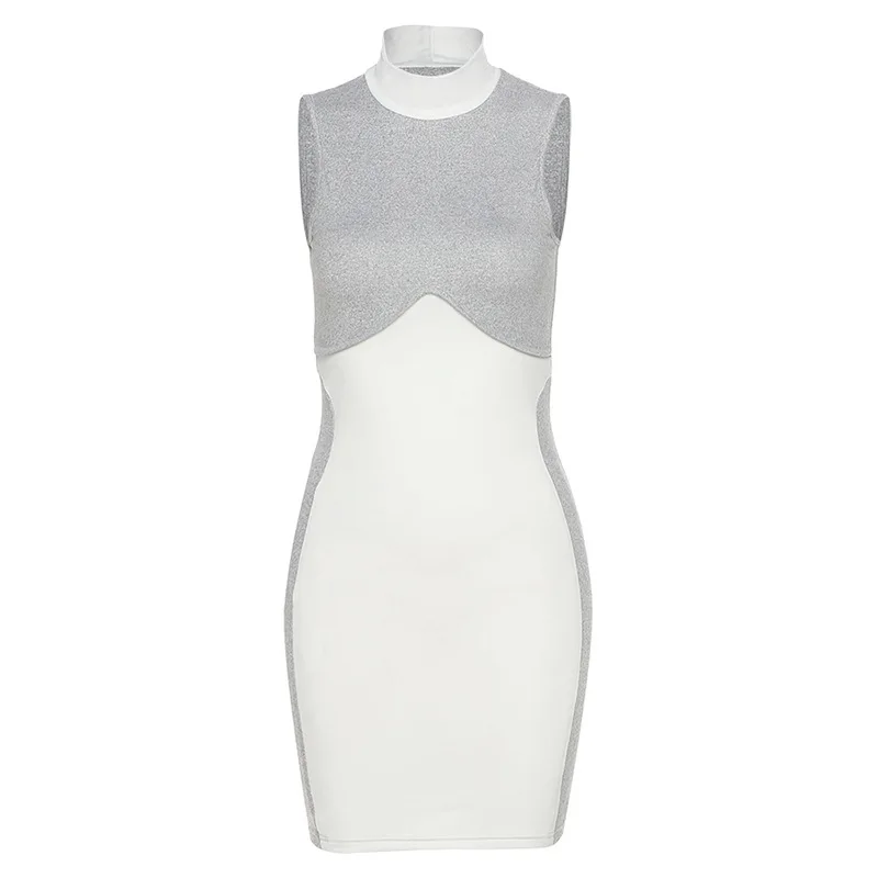 

Sleeveless Patchwork Dress Women Street Style Girl Fashion Spring 2021 New Slim Bubble Butt Women's Dresses O Neck Hot