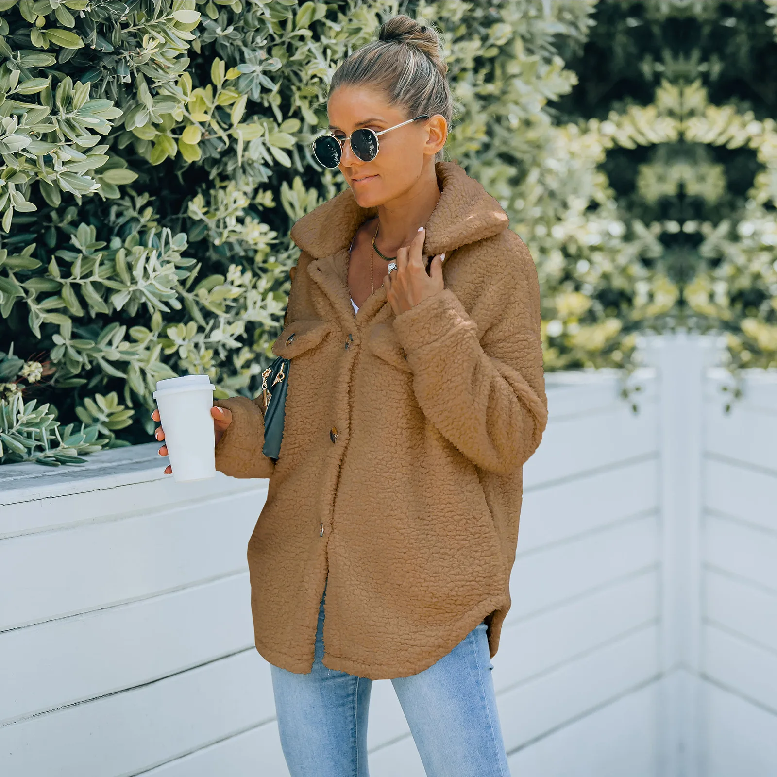 

Autumn Winter Thick Fleece Jacket Women Faux Lamb Fur Turndown Collar Coat Female Irregular Hem Long Sleeve Loose Warm Outwear