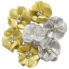 Шифоновый Цветок с оборками, серебристого и золотистого цвета, 2,0 дюйма, металлический Шифоновый Цветок со стразами по центру, 100 шт.лот